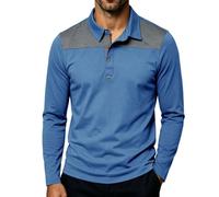 Polo de manga larga para hombre, estilo casual, con textura y hombros de bloque de color, azul, L