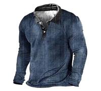 Polo de manga larga para hombre, estilo retro, desgastado, con botones, cuello de solapa, blusas casuales, Polo de manga larga azul marino para hombre, 6XL