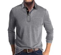 Polo de manga larga para hombre, manga larga, tallas grandes, transpirable, polo de gran tamaño, elástico, básico, informal, polo de golf, camiseta deportiva ligera y cómoda, gris, XXXXL