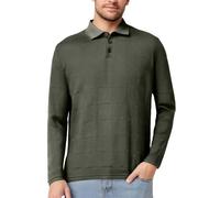 Polo de manga larga transpirable para hombre, camiseta de manga larga con botones, polo de golf, sudadera monocolor, cuello Henley, camiseta sin capucha, camiseta deportiva básica, verde, L