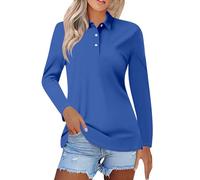 Polo de mujer de color liso otoño moda 2024 elástico transpirable de manga larga algodón piqué camisas de golf para interior y exterior gimnasio entrenamiento carrera activa deporte tenis camiseta, M
