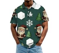 Polo de Navidad para hombre, informal, con estampado de Papá Noel, muñeco de nieve, manga corta, ajuste holgado, para fiestas, vacaciones, verde, 3XL
