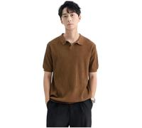 Polo De Punto De Seda Helada para Hombre, Estilo Business Paul, Manga Corta Estilo Lao Qian, Camiseta De Alta Gama con Cuello De Gaviota.,Café,3XL