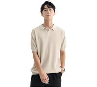 Polo De Punto De Seda Helada para Hombre, Estilo Business Paul, Manga Corta Estilo Lao Qian, Camiseta De Alta Gama con Cuello De Gaviota.,Beige,XL