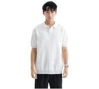Polo De Punto De Seda Helada para Hombre, Estilo Business Paul, Manga Corta Estilo Lao Qian, Camiseta De Alta Gama con Cuello De Gaviota.,Blanco,l