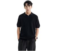 Polo De Punto De Seda Helada para Hombre, Estilo Business Paul, Manga Corta Estilo Lao Qian, Camiseta De Alta Gama con Cuello De Gaviota.,Negro,3XL