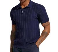 Polo de punto para hombre, transpirable, color liso, simple, formal, para negocios, ligero, para trabajo, manga corta, ajuste regular para golf, tenis y trabajo, azul, S