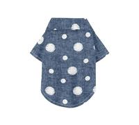 Polo de verano para perro con lunares blancos redondos sobre un fondo azul mezclilla, con botones, ligero y transpirable, sudadera para mascotas, sudadera para cachorros, gatitos, perfecto para uso