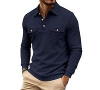 Polo Elegante para Hombre Camisa Chic con Cuello Reverso para Hombres Camiseta de Manga Larga Casual Y Profesional con Múltiples Bolsillos Camisas Vestidas para Hombres Otoño e Invierno, azul marino