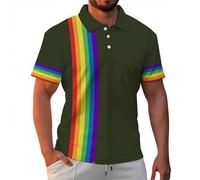 Polo genérico para hombre de manga corta con diseño de arco iris Polo cómodo y suave camisa elegante estilo casual chándal al aire libre transpirable traje club y diario, 01-verde del ejército, XL