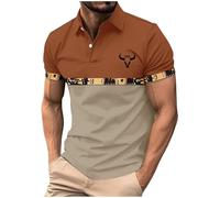 Polo Hombre Camisa Informal de Manga Corta con Estampado Vaquero del Oeste y Cuello Abotonado para Uso Diario al Aire Libre. (Beige, XXXL)