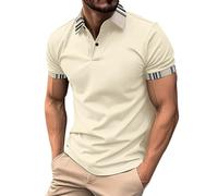 Polo Hombre -Camisa Moto Verano con botons hacia Arriba Solapa hacia Abajo portiva Corta Color sólido (Khaki XXL)