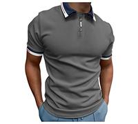 Polo hombre de talla grande hombres casual sólido botón alto camisa cuello rapeado blusa manga corta camisa casual para hombres multideporte al aire libre, gris oscuro, L