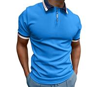 Polo hombre de talla grande hombres casual sólido botón alto camisa cuello rapeado blusa manga corta camisa casual para hombres multideporte al aire libre, azul, 3XL
