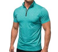 Polo Hombre Manga Corta,Camisa Hombre Manga Corta,Mens Quarter Zip Pullover Mock Neck Short Sleeve T Shirts Casual Cotton Lightweight Tees Manga Deporte (Green, XXL)