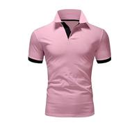 Polo Hombre Manga Corta Camiseta Casual Golf Slim de Algodón Cuello Clásico Deporte Slim Manga Corta Manga Corta, Color rosa., L