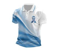 Polo Hombre Manga Corta Estampado, Camiseta de Concienciación contra el Cáncer de Próstata con Diseño de Lazo Simbólico, Tejido Transpirable Ajustable para Eventos de Sensibilización