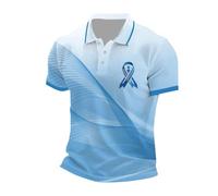 Polo Hombre Manga Corta Estampado, Camiseta de Concienciación contra el Cáncer de Próstata con Diseño de Lazo Simbólico, Tejido Transpirable Ajustable para Eventos de Sensibilización