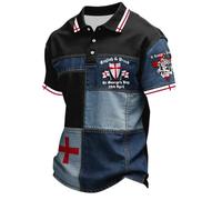 Polo Hombre Manga Corta para La Celebración del Día De San Jorge con Diseño Nacional Inglés Tejido De Punto Mezcla Transpirable Y Casual Ropa Hombre Verano Vestir A Diario Y CE