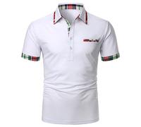 Polo Hombre Manga Corta Poliéster - Camisa Hombre Cuello Rabattu Polo Patrón Camisas Moda Blusa Casual Camisas con Botón Blusas Deportivas Transpirable Tops A Cuadros Golf Shirt, blanco, XXXXXL