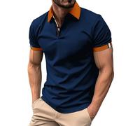 Polo Hombre Manga Corta, Polos Larga con botons hacia Arriba Solapa hacia Abajo portiva Corta Color sólido (Nav S)