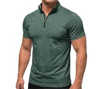 Polo Hombre Manga Corta,Polos Manga Corta Hombre,Mens Quarter Zip Pullover Mock Neck Short Sleeve T Shirts Casual Cotton Lightweight Tees Manga Deporte (Blackish Green, S)