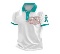 Polo Hombre Manga Corta Sensibilización PTSD Cinta Verde Transpirable Punto Mezcla Algodón Suave Cómodo Casual Ideal Verano Ropa Hombre