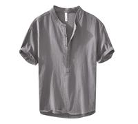 Polo Hombre Negro Polos De Hombre Manga Corta Lino De Verano Manga Corta Informal con Medio Botón Top Camisa Negocios Verano