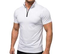Polo Hombre,Polos Hombre Manga Corta,Mens Quarter Zip Pullover Mock Neck Short Sleeve T Shirts Casual Cotton Lightweight Tees Manga Deporte (White, L)