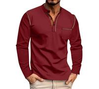 Polo liso de manga larga para hombre, corte clásico, informal, holgado, abotonado, para el trabajo, las vacaciones, caminar al aire libre, rojo, L