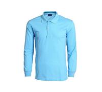 Polo liso de manga larga para hombre, informal, de negocios, camisa de vestir de ajuste regular, botones frontales, camisa de trabajo, camisa de golf y tenis, azul celeste, L