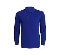 Polo liso de manga larga para hombre, informal, de negocios, camisa de vestir de ajuste regular, botones frontales, camisa de trabajo, camisa de golf y tenis, azul, 3XL