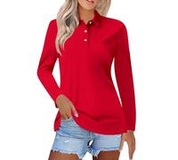Polo liso para mujer, moda de otoño, elástico, transpirable, manga larga, algodón piqué, para interiores y exteriores, gimnasio, entrenamiento, correr, deporte, tenis, 1#Rojo, XL