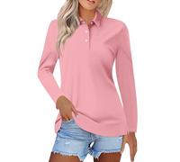 Polo liso para mujer, moda de otoño, elástico, transpirable, manga larga, algodón piqué, para interiores y exteriores, gimnasio, entrenamiento, correr, deporte, tenis, rosa, 3XL