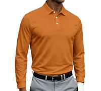 Polo Manga Larga Hombre Cuello de Solapa Color Liso Moda Hombre Otoño Camiseta Casual Transpirable Classic Tshirt Manga Larga Viaje Vacaciones Descanso Jengibre XL