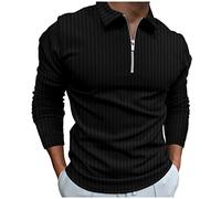 Polo Mariniere de Manga Larga para Hombre - Sin Etiqueta, Botón Alto Descontratado, Confort - Otoño, Gran Tamaño, Le Noir, XXL