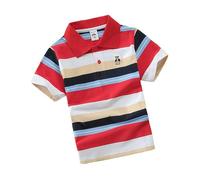 Polo Niño - Ropa Niño, Camisa de Rayas de Manga Corta para niños y niñas con Cierre de Botones Tela cómoda y Suave (Red 3-4 años)
