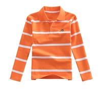 Polo para chicos de manga larga a rayas para niñas de manga larga con cuello de solapa de algodón, camisetas informales para niños de 3 a 14 años, naranja, 10-11 años