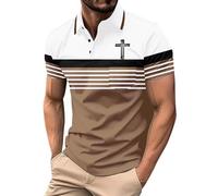 Polo para hombre, a rayas, religioso, cristiano, Jesús, cruz, con bolsillo, manga corta, botones, camisetas gráficas, Camisas polo caqui para hombre, L