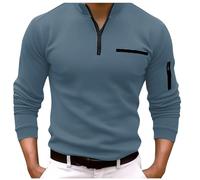 Polo para hombre adulto, camisa con cremallera de un cuarto para el trabajo, uso diario, manga larga, a la moda, cómoda, con bolsillo, ajuste regular, azul, 3XL