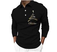 Polo para hombre, camiseta de manga corta, estampado de renos, con botones, cuello alto, polos para hombre, vacaciones, primavera, ropa de Navidad, camisetas de golf para mí, Negro-a, L