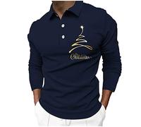 Polo para hombre, camiseta de manga corta, estampado de renos, con botones, cuello alto, polos para hombre, vacaciones, primavera, ropa de Navidad, camisetas de golf para mí, Azul marino-A, L