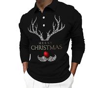 Polo para hombre, camiseta de manga corta, estampado de renos, con botones, cuello alto, polos para hombre, vacaciones, primavera, ropa de Navidad, camisetas de golf para mí, Negro-b, XXL