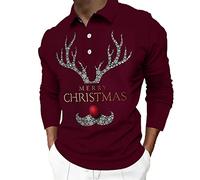 Polo para hombre, camiseta de manga corta, estampado de renos, con botones, cuello alto, polos para hombre, vacaciones, primavera, ropa de Navidad, camisetas de golf para mí, Rojo-b, XXL