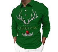 Polo para hombre, camiseta de manga corta, estampado de renos, con botones, cuello alto, polos para hombre, vacaciones, primavera, ropa de Navidad, camisetas de golf para mí, Verde b, L