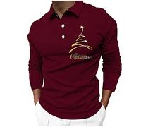 Polo para hombre, camiseta de manga corta, estampado de renos, con botones, cuello alto, polos para hombre, vacaciones, primavera, ropa de Navidad, camisetas de golf para mí, Vino-a, XL