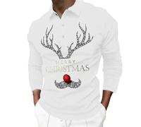 Polo para hombre, camiseta de manga corta, estampado de renos, con botones, cuello alto, polos para hombre, vacaciones, primavera, ropa de Navidad, camisetas de golf para mí, Blanco-b, XXL
