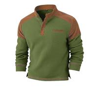 Polo para hombre casual con textura Waffle y cuello alto, manga larga con bolsillos decorativos falsos, estilo deportivo chic para ciudad, ocio o uso diario refinado, Verde del ejército79, S