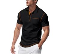 Polo para hombre, casual, manga corta, 4 botones, para golf, para verano, cuello a la moda, camiseta lisa, cómoda, para vacaciones, playa, con bolsillo, Negro, XXL