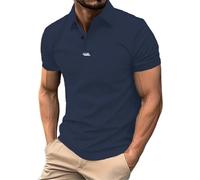Polo para hombre clásico de color de contraste, camiseta de alta calidad, camiseta de golf, tenis, deporte, camiseta polo para hombre, manga corta, algodón, elástico y cómodo, azul marino, L